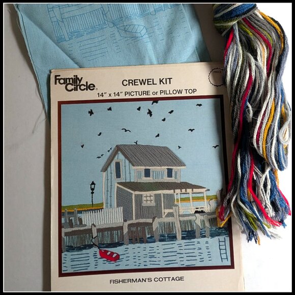 Vintage Family Circle Crewel Kit: Fisherman's Cottage - 1973 - Imperfect - Picture 4 of 4